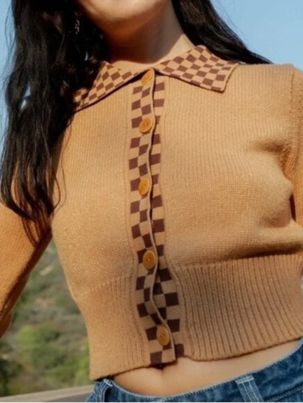 Lisa. Says Gah! Checkerboard Collar Cardigan